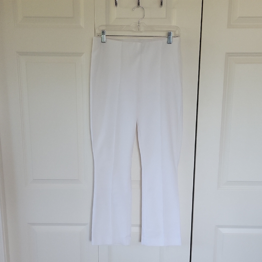 LOFT White Cropped Flare Pants Size 4 High Waist  Curvy With Side Zip